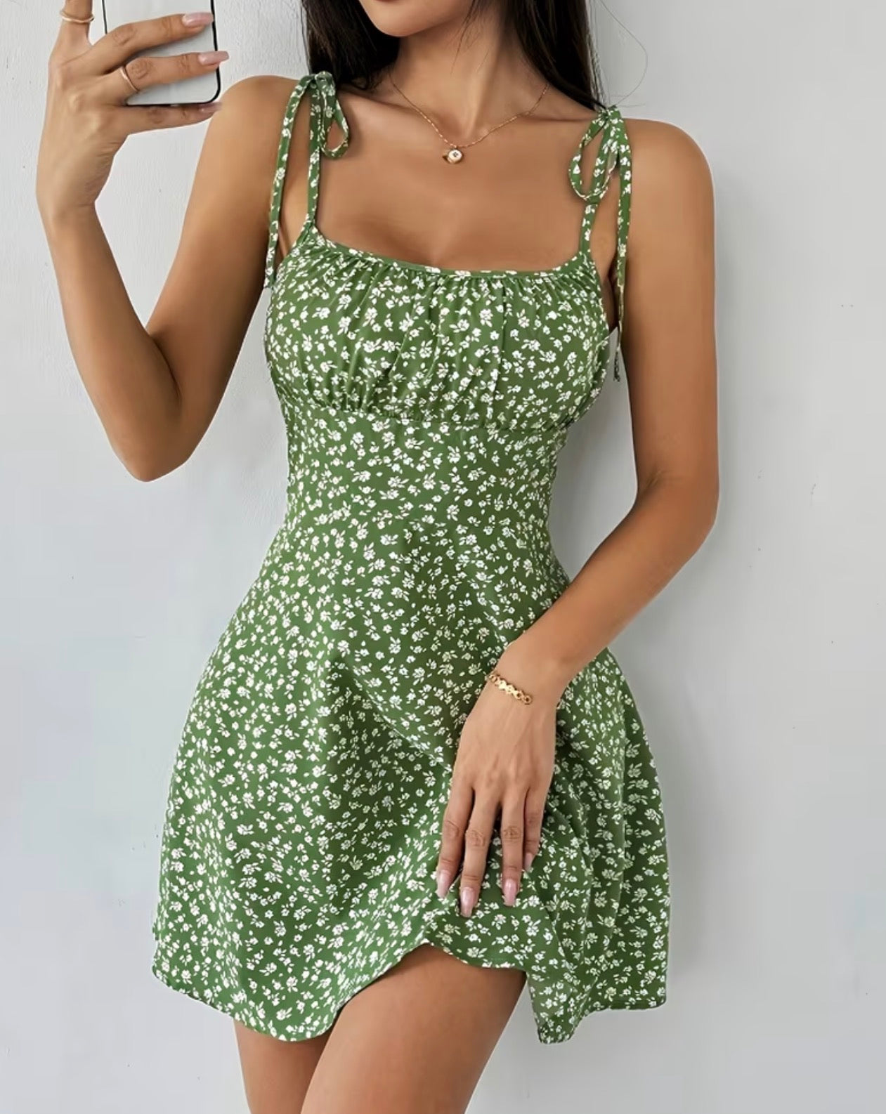 Olive Blossom Mini Dress